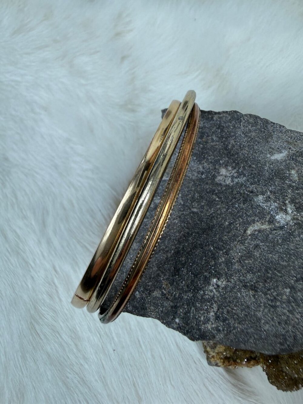 Set of 3 Gold Tone Bangle Bracelets  8 - 8.25"
